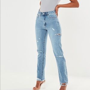 Missguided Straight High Waisted Thigh Slash Jeans